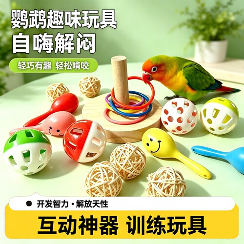 鹦鹉玩具沙锤铃铛藤球互动用品
