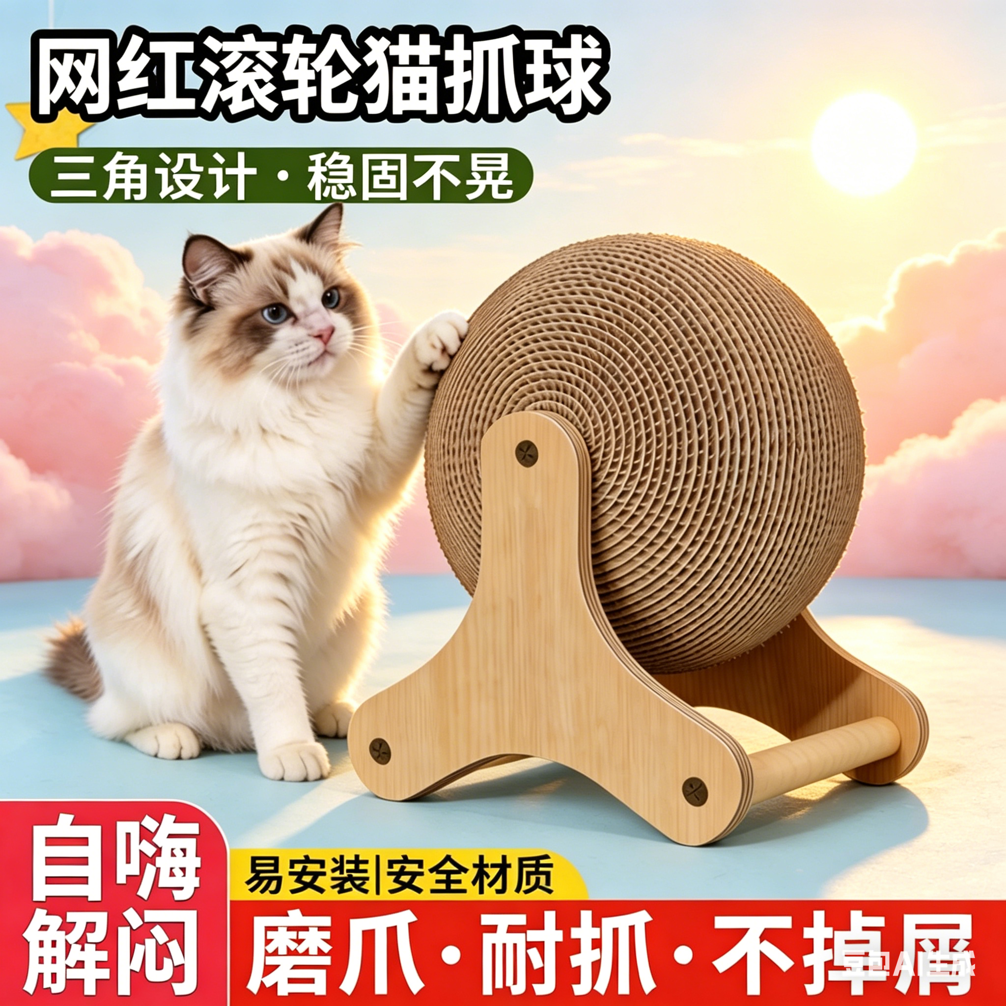 猫玩具猫抓球转转球猫咪猫抓板立式剑麻球猫爬架一体宠物耐磨用品