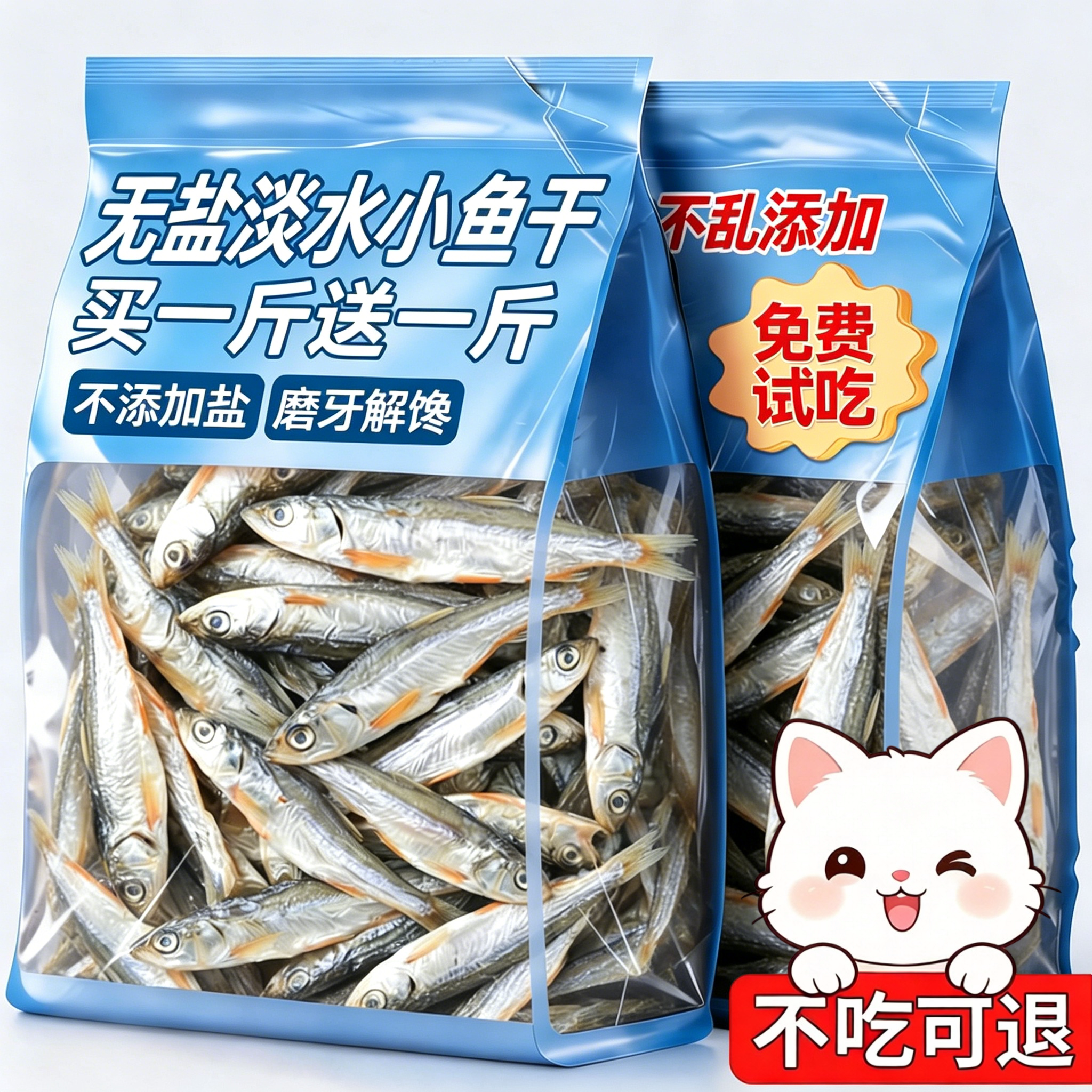 无盐小鱼干增猫零食肥发磨牙腮洁猫咪零食猫吃鱼干齿营养成幼猫粮