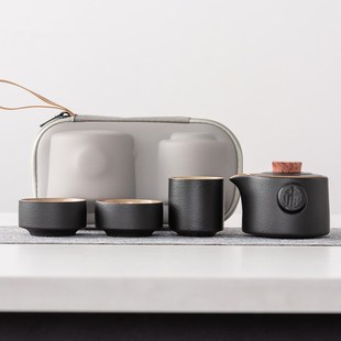快客杯一壶三杯家用泡茶壶套装 旅行茶具陶瓷黑陶便r携式 小礼品