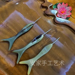 安家手工艺术牛角针钩针编y织工具不锈钢顺滑织针鱼尾胖胖鱼