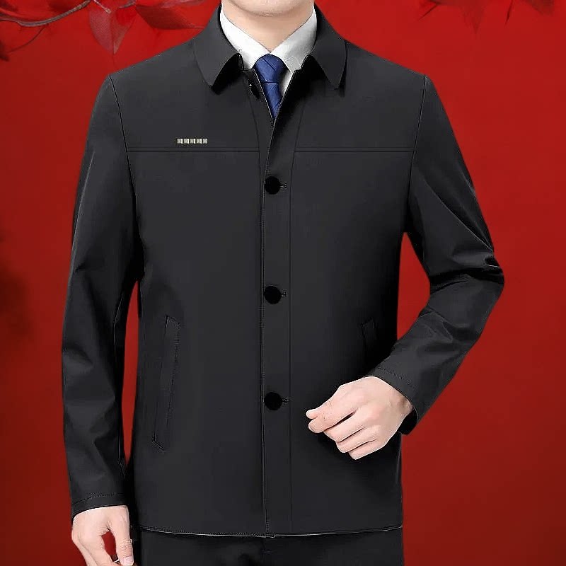 高档男士外套春秋爸爸装休闲翻领纽扣款上衣中老年夹克男40-60岁