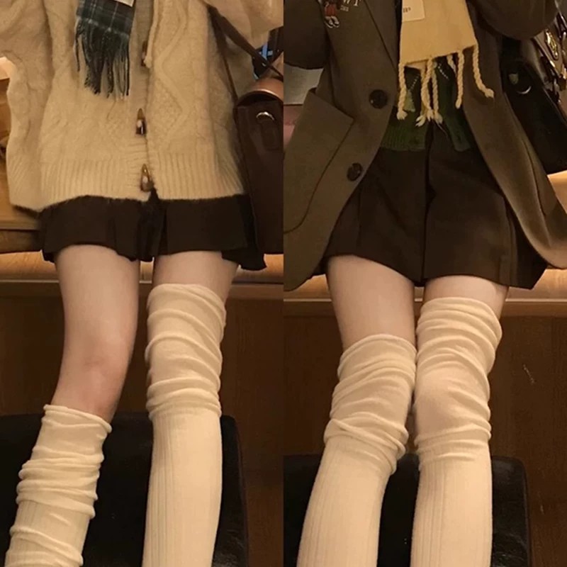春秋女过膝拼接堆堆长筒袜