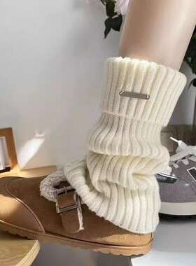 腿套白色针织女款冬季小腿袜子