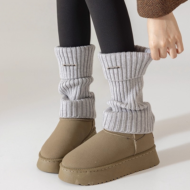 堆堆袜套女秋冬配雪地靴白色套袜针织腿套女款灰色非纯棉冬季