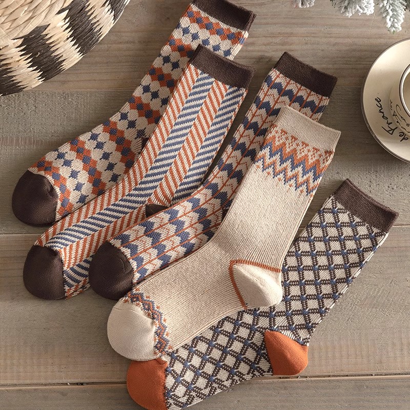 复古长袜子女双路中筒袜