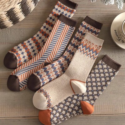 复古长袜子女双路中筒袜