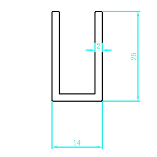 现货速发u型槽14x25x2U型铝条U型条铝挤型材料导轨型材槽铝