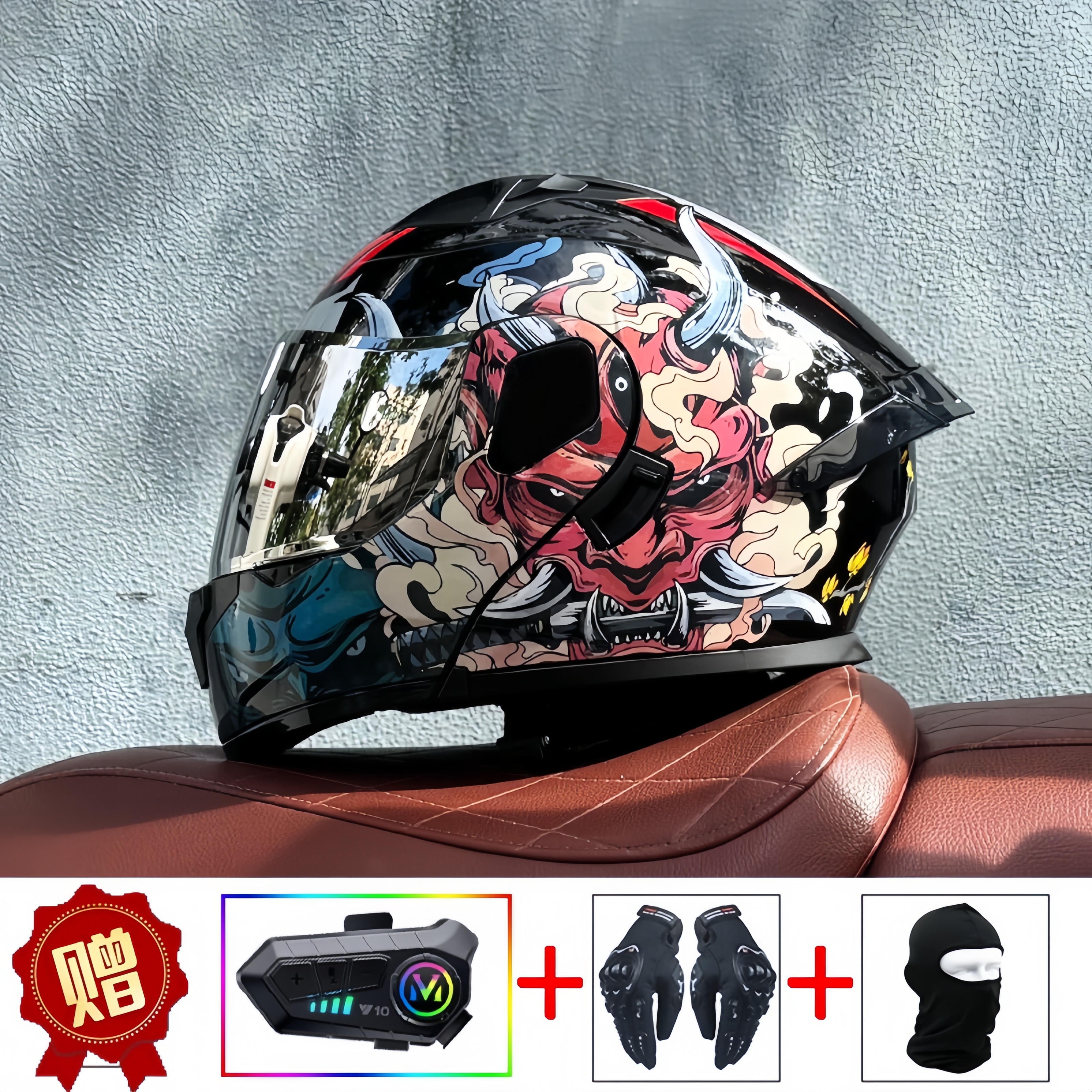 SHOEI头盔摩托车头盔蓝牙揭面盔双镜片头盔男女半盔尾翼新3C认证