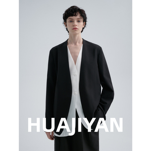 华吉言【秀场】100美利奴精纺羊毛平纹V领西装