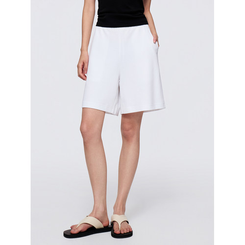 华吉言【白贝裤】棉混纺小直筒抽绳松紧腰四分卫裤