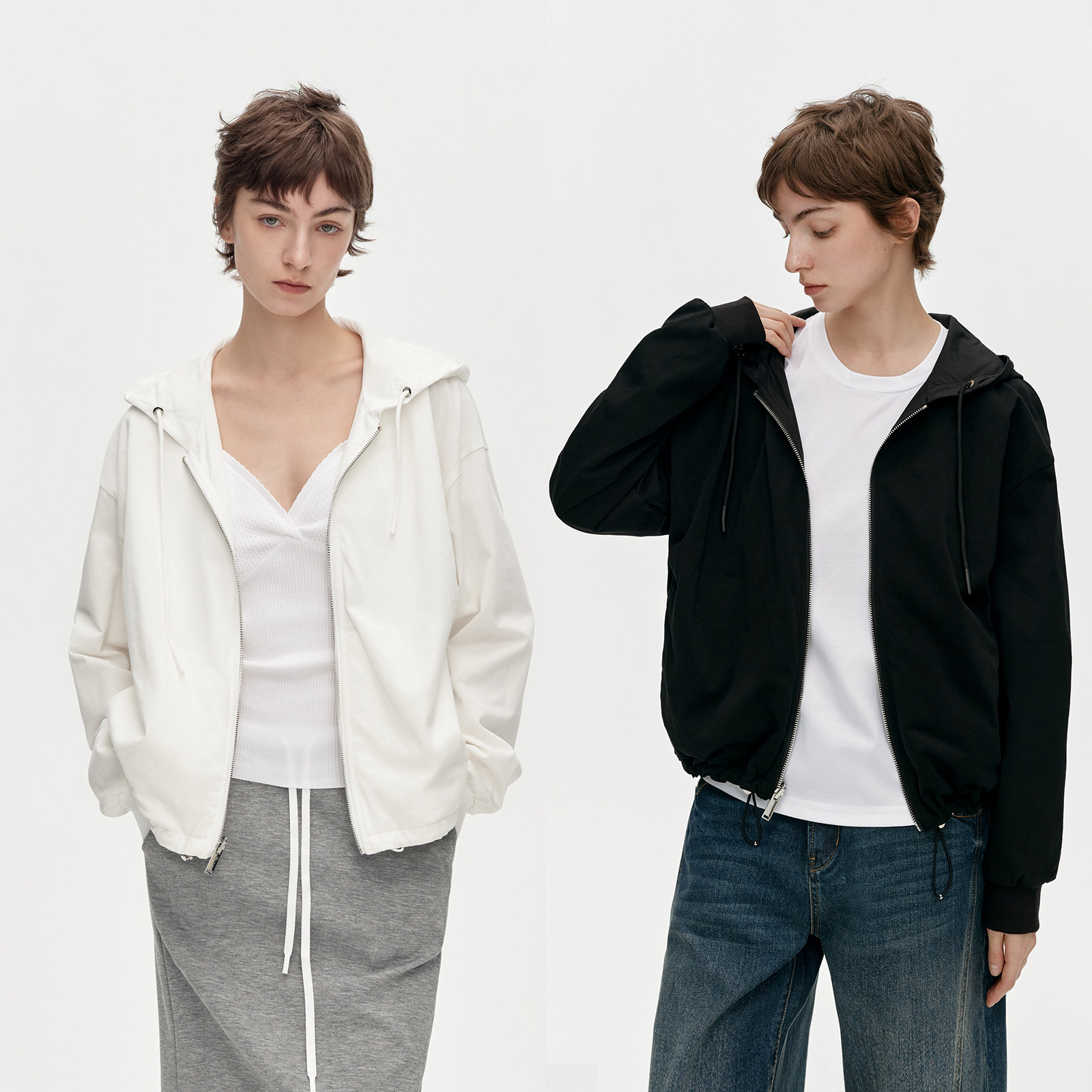 华吉言【即刻】正反两穿舒适透气抽绳宽松连帽卫衣外套女春季夹克