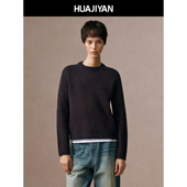 羊毛混纺双色圈圈纱雾面肌理圆领套头毛衣女冬季 华吉言 星图