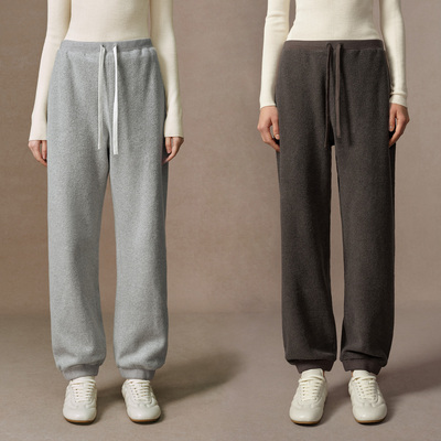 华吉言【云朵裤】加绒棉羊毛混纺毛圈肌理运动休闲裤束脚卫裤女冬