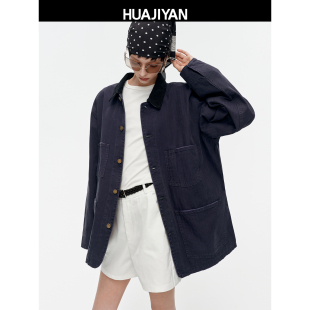 工装 100棉双面人字斜纹做旧磨毛感中长款 外套 驿站 华吉言