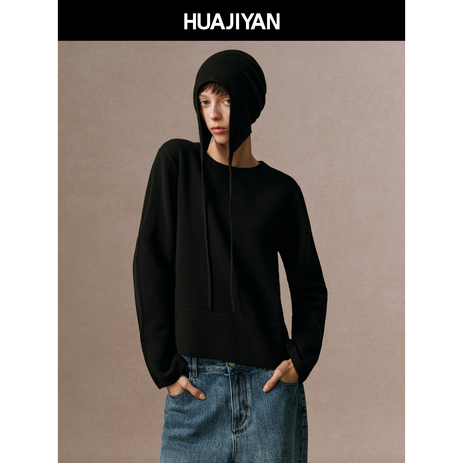 华吉言【序章】100绵羊毛手工钩边针织圆领套头毛衫上衣