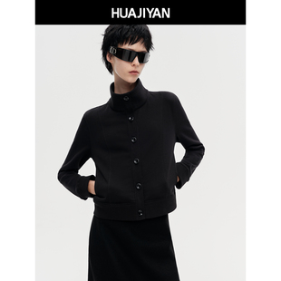 华吉言【序言】精梳棉混纺立领正肩修身上衣夹克外套
