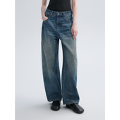 女春夏直筒裤 100棉复古猫须磨白水洗阔腿牛仔裤 雷阵雨 华吉言