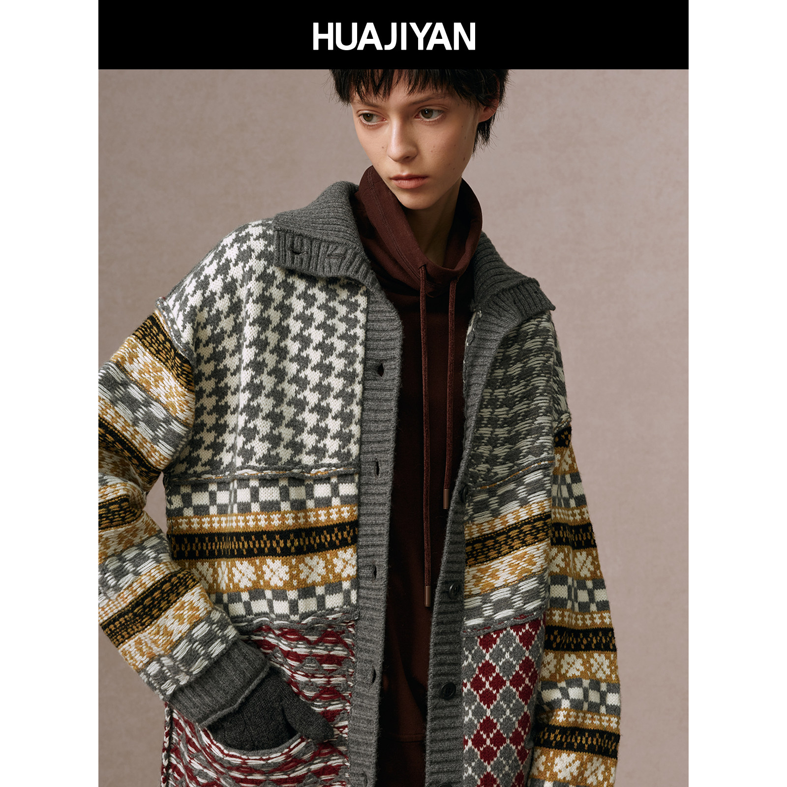 华吉言【玛德琳】100羊毛定制千鸟格针织复古经典毛衣外套,女装/女士精品,毛衣,淘宝优惠券,粉丝福利购,淘宝优惠卷
