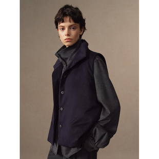 华吉言【蓝莓吐司】绵羊毛混纺呢料暗门襟无袖鹅绒马甲S