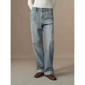 女 土耳其进口丹宁面料水洗纹理做旧直筒牛仔裤 华吉言 机场牛仔