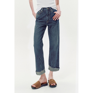 华吉言【斗兽场】特殊纹理面料中腰直筒牛仔裤