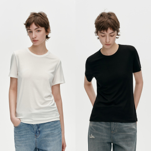 T恤女夏季 天丝百搭圆领宽松基础正肩短袖 简约上衣 氧气T 华吉言