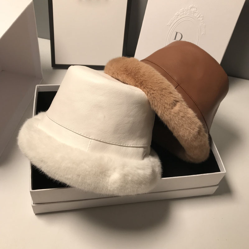 MAXSITI U Winter Fur Bucket Hat for Women Fashion Faux Leath