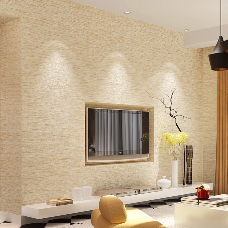 Solid Color Flax Straw Wallpaper Dark Grey Modern Living Roo