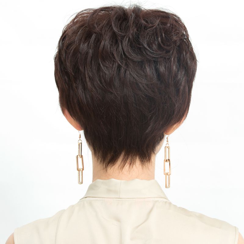 厂家假发女真发真人发丝自然手织短发短卷发中老年妈妈全头假发套