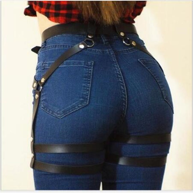 Leather Harness Underwear Set Goth Garter Belts Women Straps