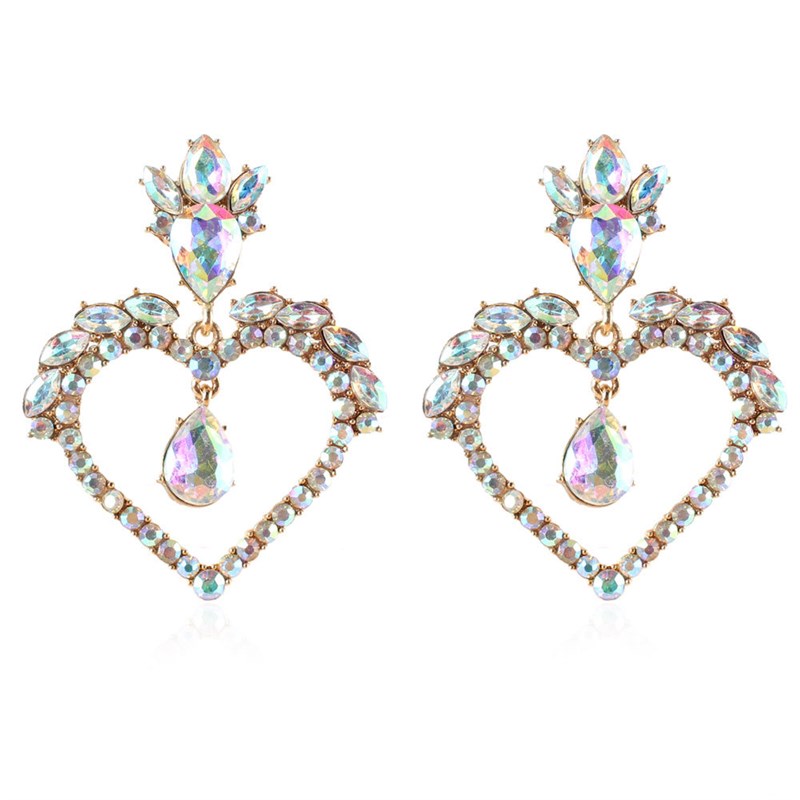 欧美复古合金镶钻爱心耳坠耳饰时尚个性街拍耳环女 F12260