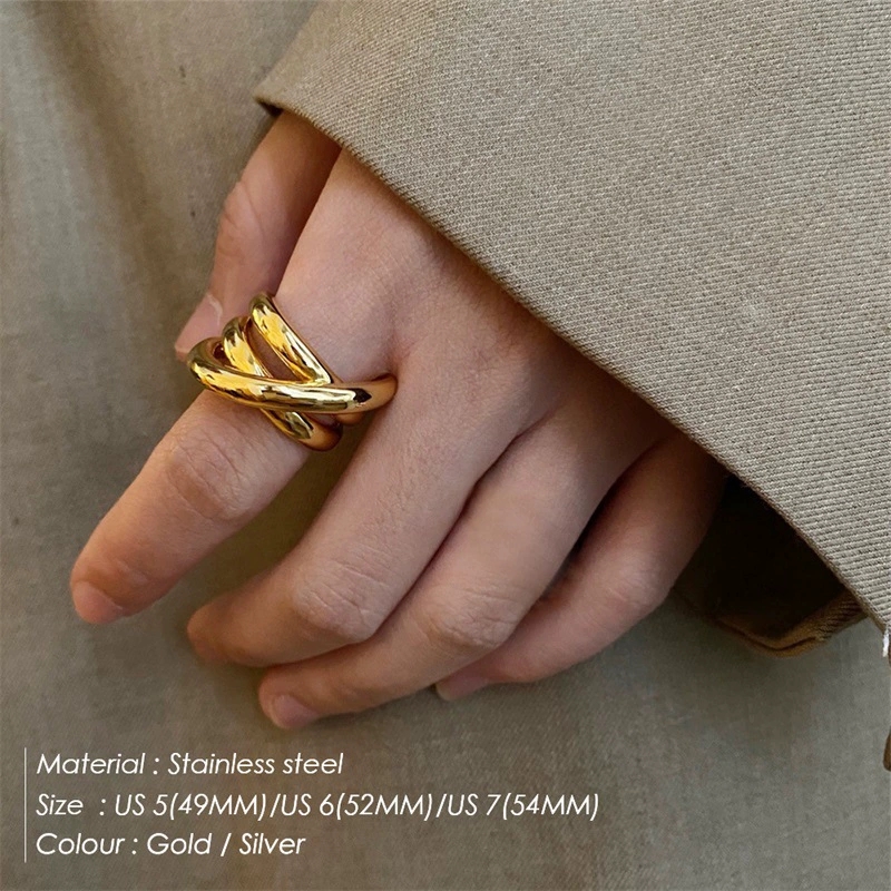 不锈钢!高保色!欧美创意缠绕三层开口戒指环 钛钢男女情侣戒指