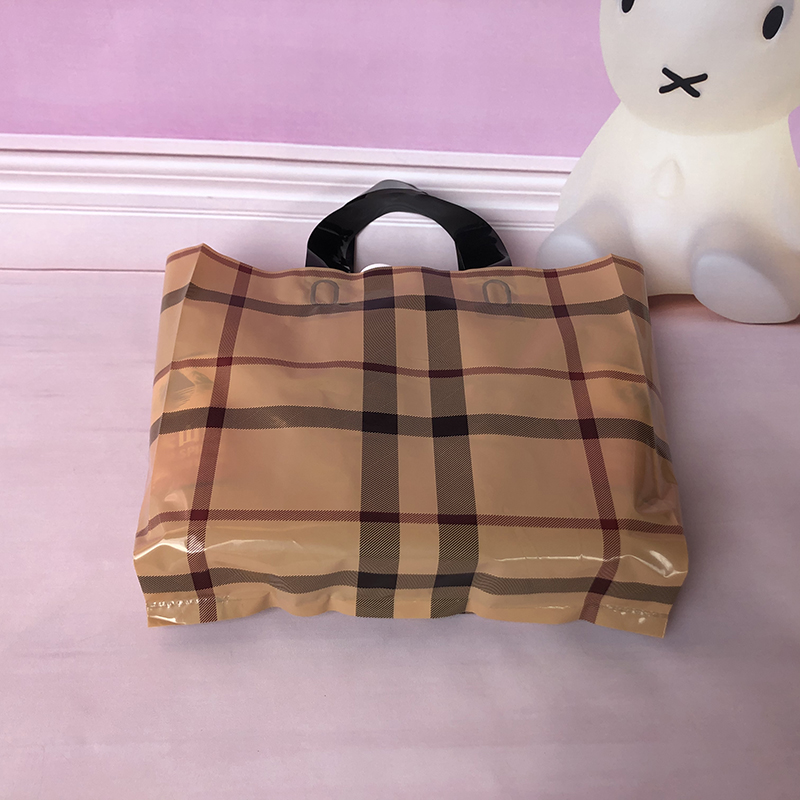 定制化妆品手提袋服装店杏格子塑料袋包袋商用购物袋大简约打包装