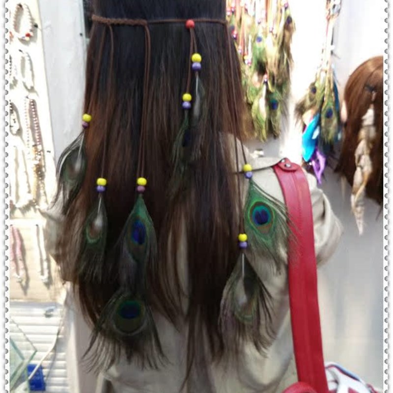 2018新款时尚民族风发带波西米亚旅游景点拍摄孔雀羽毛发饰百搭