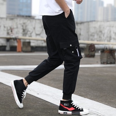 裤子男韩版潮流春季男生运动裤9分裤休闲长裤宽松束脚工装裤小脚