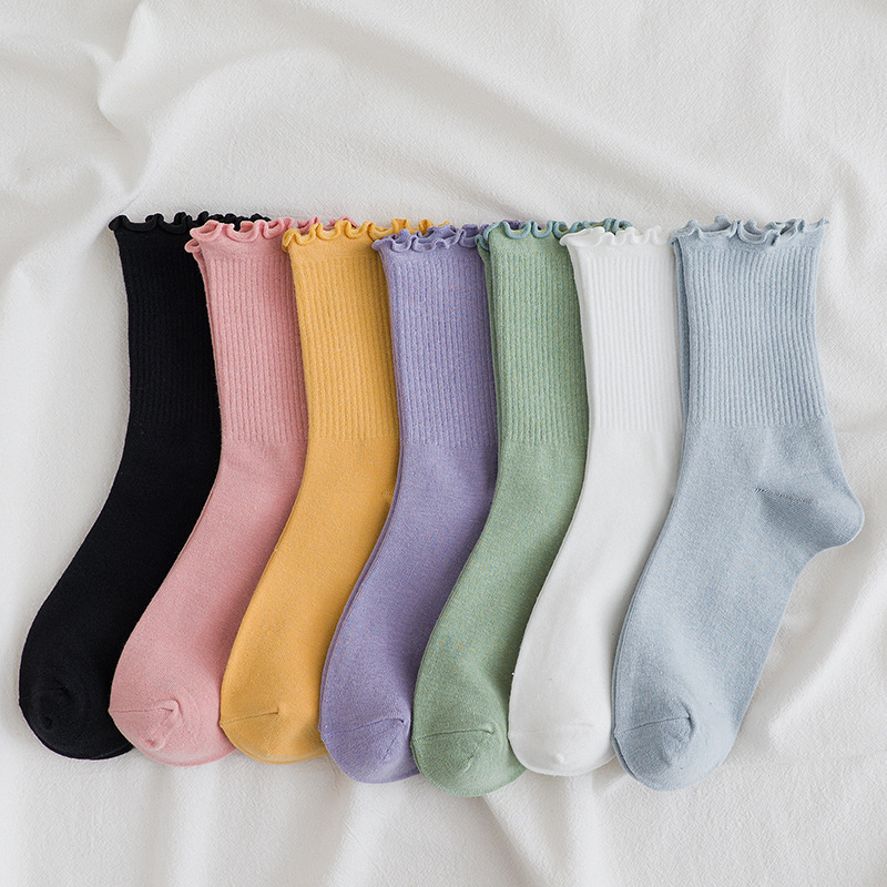 Womens Liitle Flower Socks Girls Socks Simple Solid Color