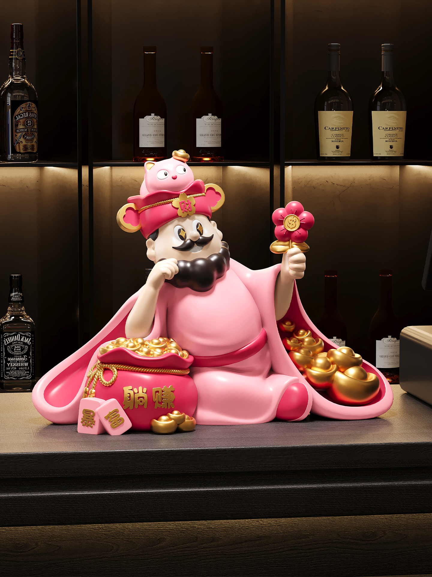 新款躺赚财神爷摆件公司店铺前台高档招财装饰品桌面聚财开业礼物