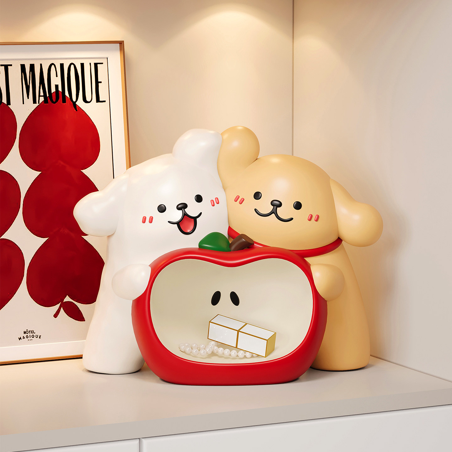 线条小狗苹果摆件入户玄关柜钥匙收纳乔迁新年结婚礼物桌面装饰品,家居饰品,桌面摆件,淘宝优惠券,粉丝福利购,淘宝优惠卷