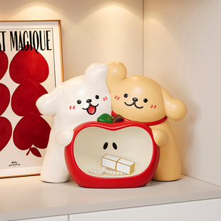 线条小狗苹果摆件入户玄关柜钥匙收纳乔迁生日结婚礼物桌面装 饰品