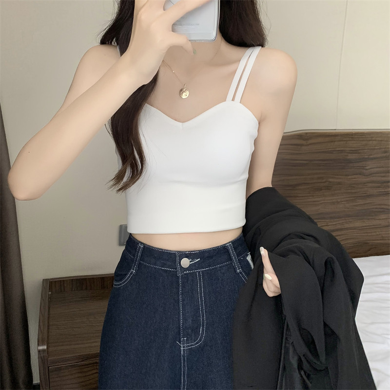 现货大码吊带女内搭外穿2024新款夏胖MM紧U身露脐无袖上衣