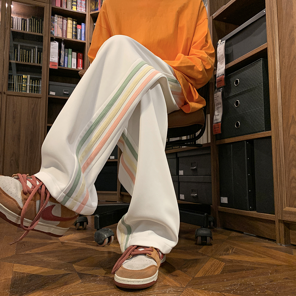 速发彩色筒带运动裤春季2024新款设织感宽松直计裤裤子