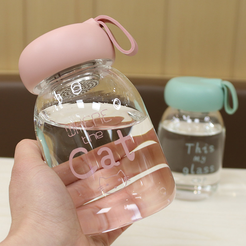 速发情侣水杯202新杯玻璃萌萌牛奶款带茶生杯高硼硅学隔软妹男士