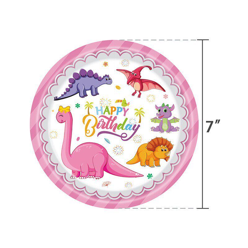 速发可爱粉色恐龙派对套装儿童节日派对餐具孩生日派对纸盘桌布拉