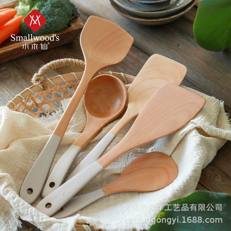 @小木仙 高颜值银柄锅铲不粘锅专用炒菜铲木铲子厨具铲勺套装汤勺