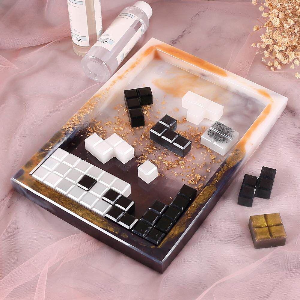 diy水晶滴胶模具 俄罗斯方块硅胶模镜面手工创意收纳盒饰品模
