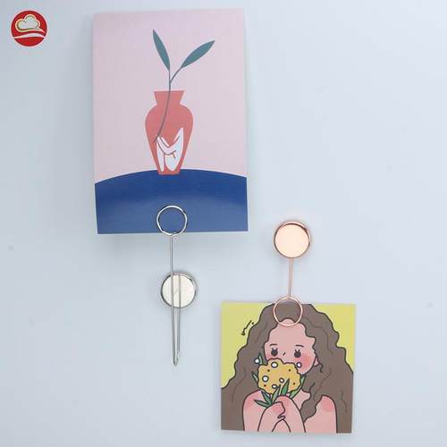 简约创意免打孔贴墙贴金属便签夹电镀墙壁展示照片留言便条夾