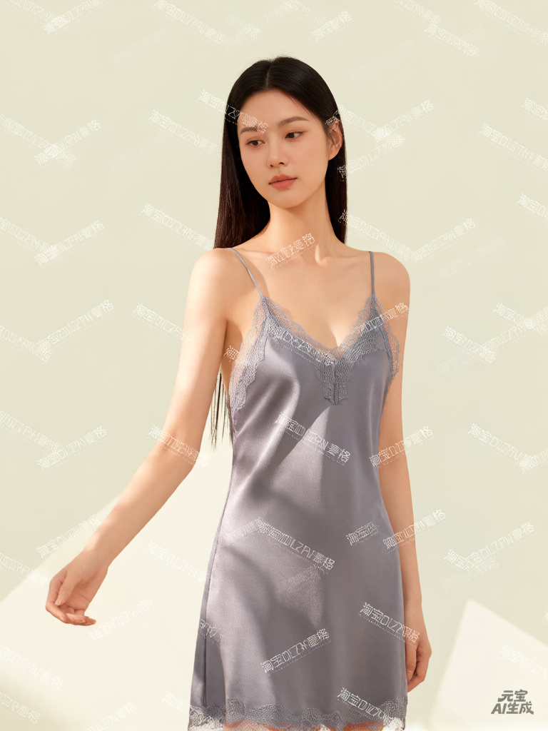 法式连衣裙性感睡衣夏季冰丝薄款长款大胸吊带睡裙家居服裙子