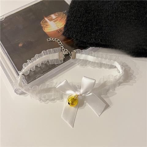 韩国小众设计bm同款蕾丝蝴蝶结项链复古辣妹长款颈链复古朋克颈饰
