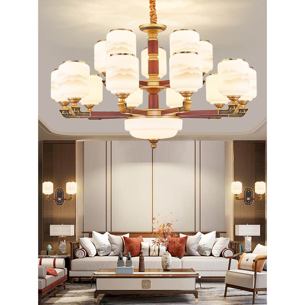 新特丽新中式吊灯客厅灯2023年新款别墅楼梯灯覆式楼中国风实木餐